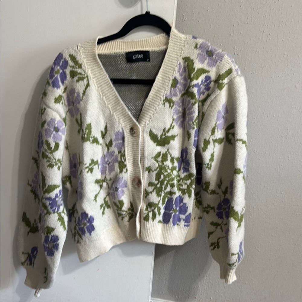 Cider Cream and Purple Floral Cardigan